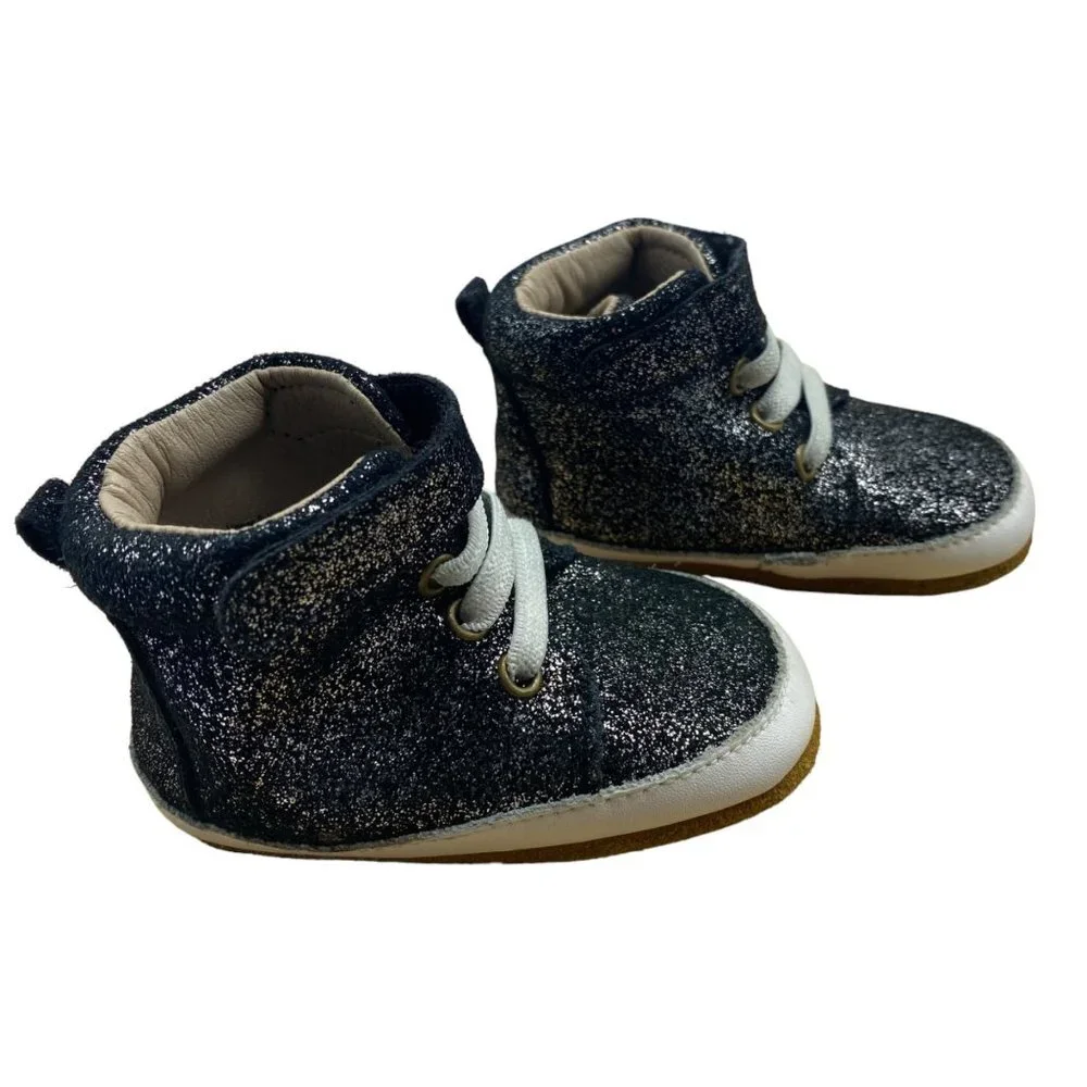 Monkey Feet Infant Toddler Girl Leather‎ Glitter High Rise Boots Shoes 6-12 Mos